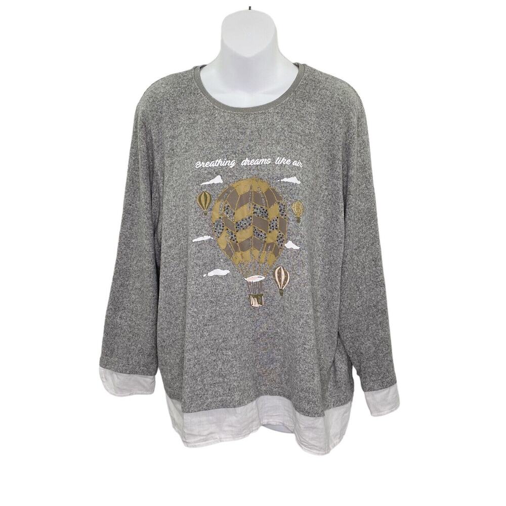 Woman Sport El Corte Ingles Sweater XL Gray Balloon Graphic Beaded Layered Hem